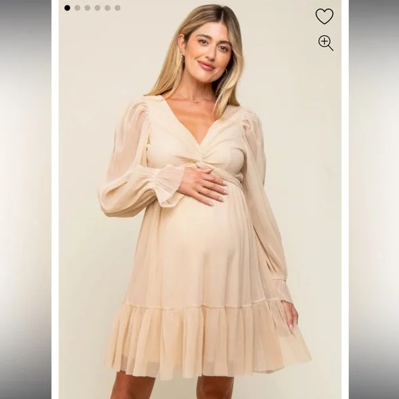 NWT Listicle Beige Pleated Knotted Long Sleeve Dress - Picture 1 of 6